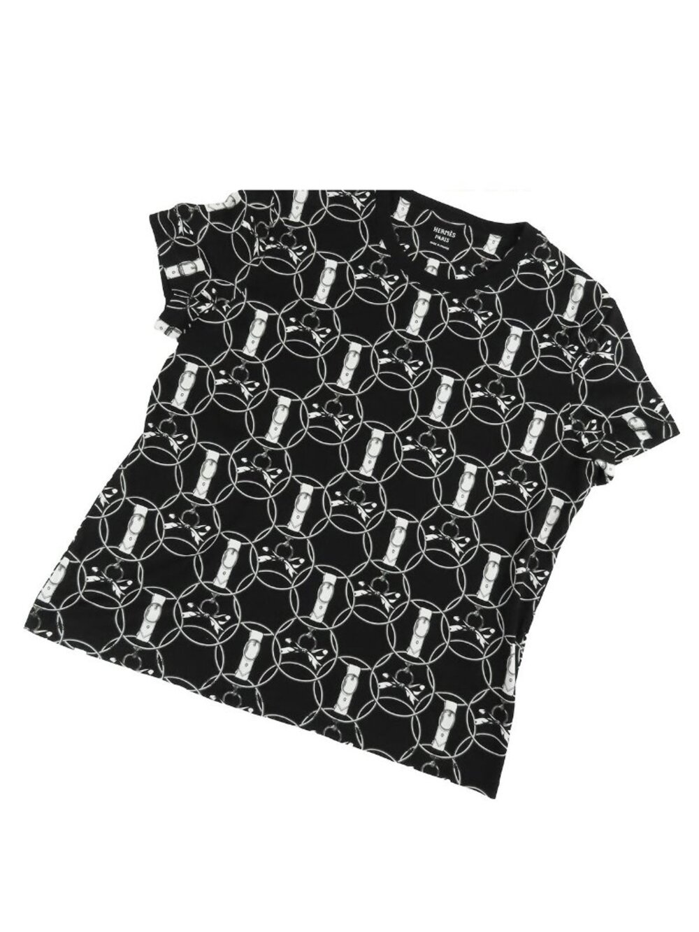 Hermes T-Shirt Black Cotton la Promenade du Marin Morning Walk All Over Print